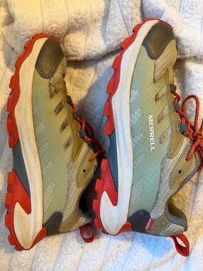 Merrell  Olive and Red Trail Runners